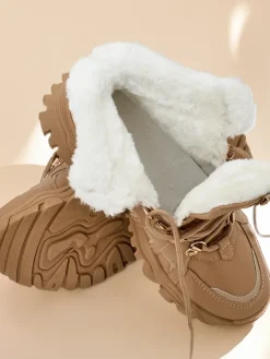 Śniegowce|Botki Z Grubym Ociepleniem^Royalfashion Sneakersy damskie z futerkiem Megigna jasny brązowy