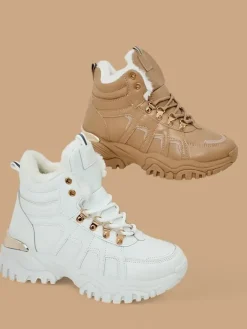 Śniegowce|Botki Z Grubym Ociepleniem^Royalfashion Sneakersy damskie z futerkiem Megigna jasny brązowy