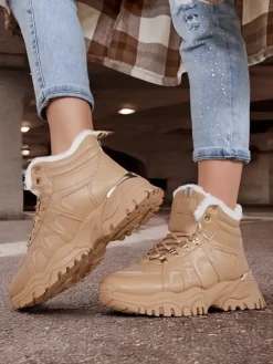 Śniegowce|Botki Z Grubym Ociepleniem^Royalfashion Sneakersy damskie z futerkiem Megigna jasny brązowy