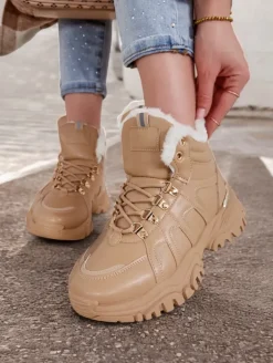 Śniegowce|Botki Z Grubym Ociepleniem^Royalfashion Sneakersy damskie z futerkiem Megigna jasny brązowy