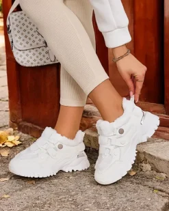 Ocieplane|Sneakersy^Royalfashion Sneakersy damskie z ociepleniem Poriomo biały