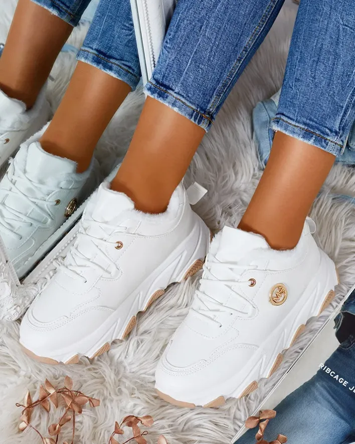Ocieplane|Sneakersy^Royalfashion Sneakersy damskie z ociepleniem Caromi biały