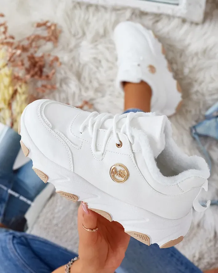 Ocieplane|Sneakersy^Royalfashion Sneakersy damskie z ociepleniem Caromi biały