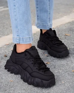 Ocieplane|Sneakersy^Royalfashion Sneakersy damskie z ociepleniem Wonfi czarny