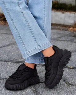Ocieplane|Sneakersy^Royalfashion Sneakersy damskie z ociepleniem Wonfi czarny