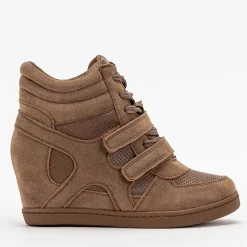 Dziewczęce^Royalfashion Sneakersy dziewczęce brązowe na krytym koturnie Janomi brązowy