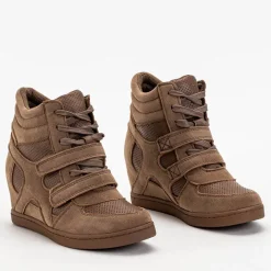 Dziewczęce^Royalfashion Sneakersy dziewczęce brązowe na krytym koturnie Janomi brązowy