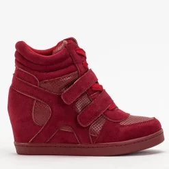 Dziewczęce^Royalfashion Sneakersy dziewczęce bordowe na krytym koturnie Janomi Bordowy