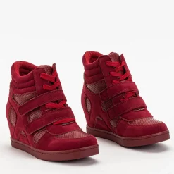 Dziewczęce^Royalfashion Sneakersy dziewczęce bordowe na krytym koturnie Janomi Bordowy