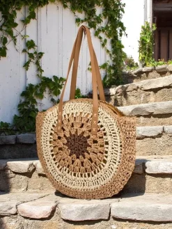 Wiklinowe I Słomiane^Royalfashion Słomiana torebka damska Flora Grande jasny brązowy