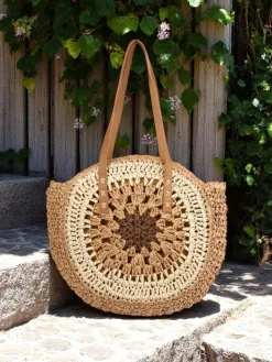 Wiklinowe I Słomiane^Royalfashion Słomiana torebka damska Flora Grande jasny brązowy