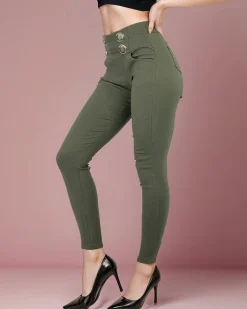 Spodnie Materiałowe|Legginsy / Tregginsy^Royalfashion Spodnie typu tregginsy damskie z wysokim stanem zielony