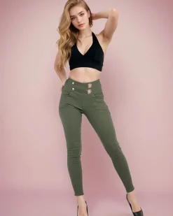 Spodnie Materiałowe|Legginsy / Tregginsy^Royalfashion Spodnie typu tregginsy damskie z wysokim stanem zielony