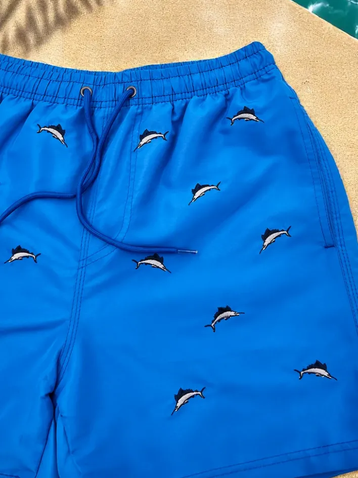 Spodnie^Royalfashion Sportowe męskie krótkie spodenki z ochronną siateczką Głęboki błękit nieba