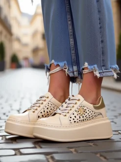 Sneakersy|Bieganie, Ćwiczenia I Trening^Royalfashion Sportowe sneakersy damskie ażurowe Jovixi beżowy