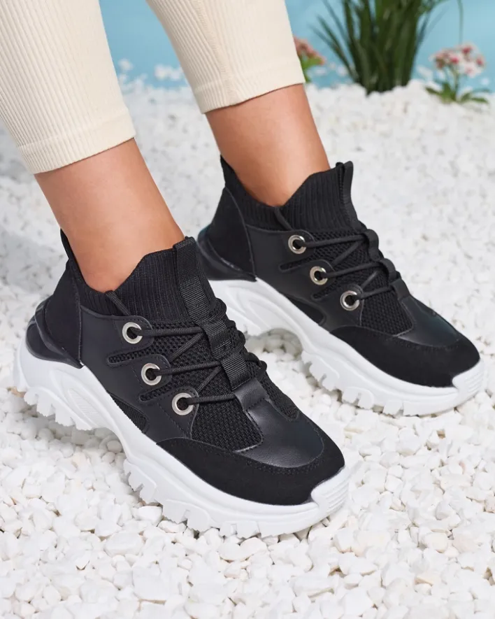 Bieganie, Ćwiczenia I Trening|Sneakersy^Royalfashion Sportowe sneakersy damskie w kolorze czarno Hasola czarny