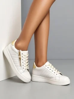 Sneakersy^Royalfashion Sportowe sneakersy damskie z ozdobnym suwakiem Evrove biały