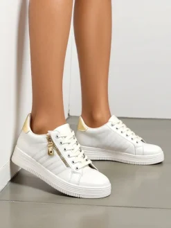 Sneakersy^Royalfashion Sportowe sneakersy damskie z ozdobnym suwakiem Evrove biały