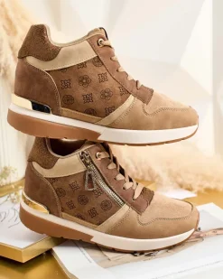 Sneakersy^Royalfashion Sportowe sneakersy damskie z ukrytym koturnem Perotta brązowy