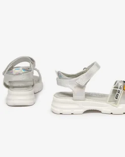 Dziewczęce^Royalfashion Srebrne błyszczące sandałki dziewczęce Lorij srebrny