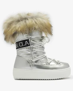 Dziewczęce^Royalfashion Srebrne dziecięce wsuwane buty a'la śniegowce z futerkiem Asika srebrny
