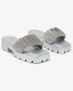 Klapki Na Obcasie^Royalfashion Srebrne klapki damskie z cyrkoniami Emkoy srebrny