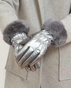 Rękawiczki^Royalfashion Srebrne rękawiczki damskie srebrny