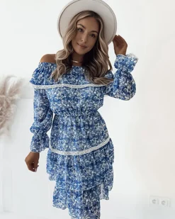 Sukienki Krótkie|Sukienki Letnie^Royalfashion Sukienka damska mini a'la hiszpanka w kwiaty Ecru