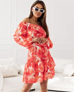 Sukienki Letnie|Sukienki Krótkie^Royalfashion Sukienka damska mini a'la hiszpanka w kwiaty czerwony