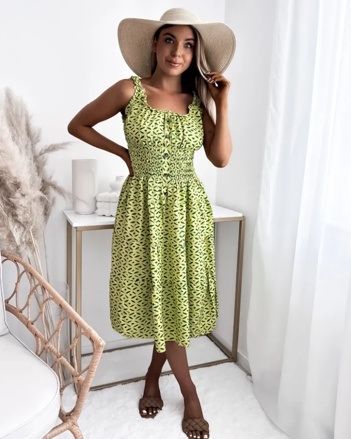 Sukienki Letnie|Sukienki Długie^Royalfashion Sukienka damska za kolano z printem w kolorze m zielony