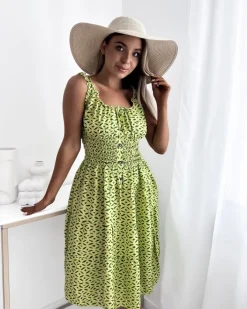 Sukienki Letnie|Sukienki Długie^Royalfashion Sukienka damska za kolano z printem w kolorze m zielony