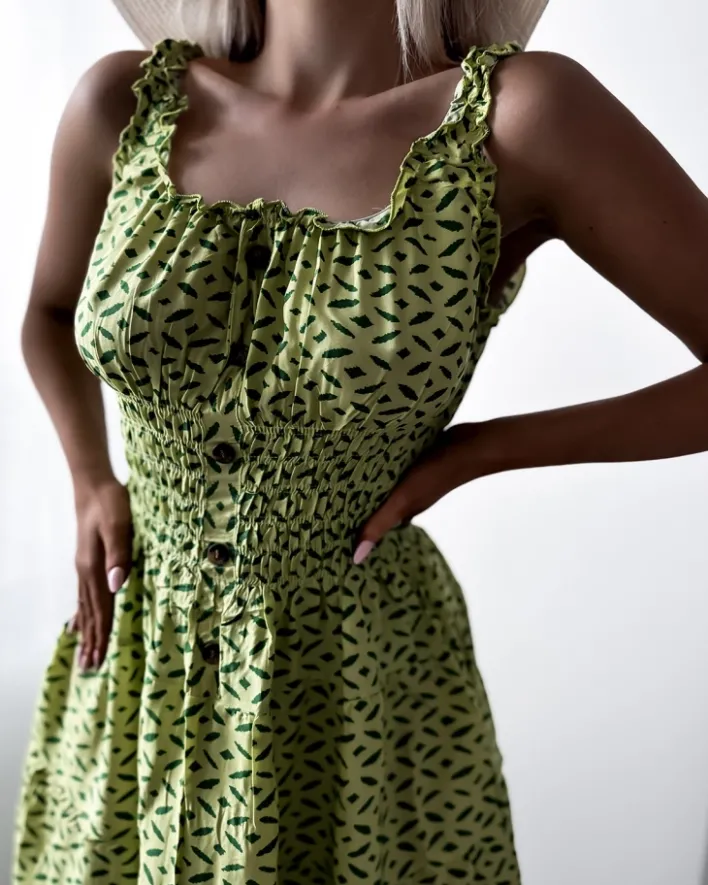 Sukienki Letnie|Sukienki Długie^Royalfashion Sukienka damska za kolano z printem w kolorze m zielony