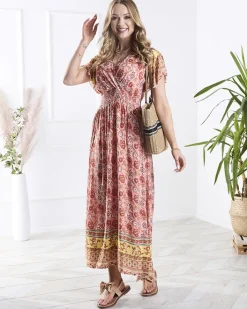 Sukienki Letnie|Sukienki Długie^Royalfashion Sukienka damska w kwiaty w kolorze m różowy