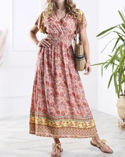 Sukienki Letnie|Sukienki Długie^Royalfashion Sukienka damska w kwiaty w kolorze m różowy