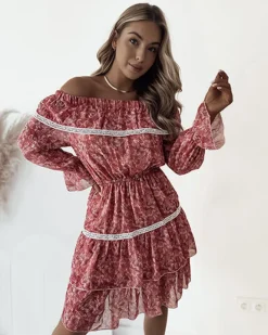 Sukienki Letnie|Sukienki Krótkie^Royalfashion Sukienka damska mini a'la hiszpanka w kwiaty czerwony