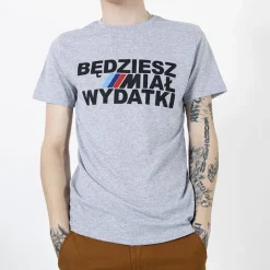 Bluzki^Royalfashion Szara bawełniana koszulka męska z printem gołębi szary