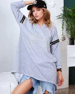 Bluzy^Royalfashion Szara damska oversizowa bluza z cyrkoniami gołębi szary