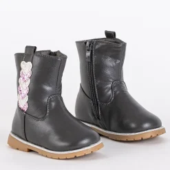 Dziewczęce^Royalfashion Szare botki dziewczęce z ozdobną cholewką Nokimi Ciemnoszary