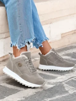 Ocieplane|Sneakersy^Royalfashion Szare buty sportowe damskie z ociepleniem Lahho gołębi szary