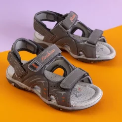 Chłopięce^Royalfashion Szare chłopięce sandały na rzepy Tores gołębi szary