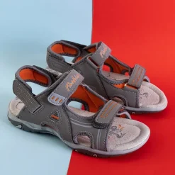 Chłopięce^Royalfashion Szare chłopięce sandały na rzepy Monekin gołębi szary