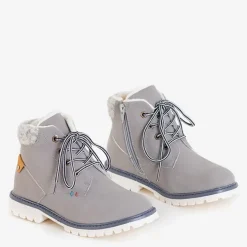 Chłopięce^Royalfashion Szare chłopięce ocieplane trzewiki Tiptop gołębi szary