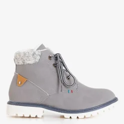 Chłopięce^Royalfashion Szare chłopięce ocieplane trzewiki Tiptop gołębi szary