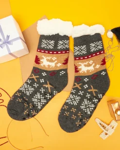 Skarpetki^Royalfashion Szare damskie skarpetki ze świątecznym wzorem