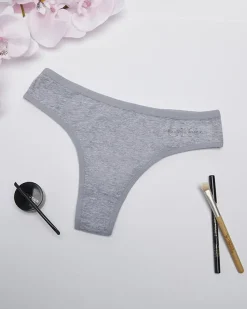 Stringi^Royalfashion Szare damskie bawełniane stringi gołębi szary