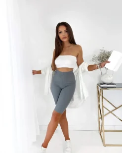 Krótkie Spodenki|Legginsy / Tregginsy^Royalfashion Szare damskie legginsy kolarki prążkowane gołębi szary