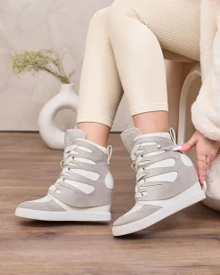 Botki Bez Ocieplenia|Botki Na Koturnie^Royalfashion Szare damskie sportowe botki na koturnie Pamstinsa gołębi szary