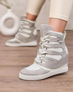 Botki Bez Ocieplenia|Botki Na Koturnie^Royalfashion Szare damskie sportowe botki na koturnie Pamstinsa gołębi szary