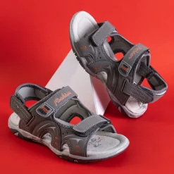 Chłopięce^Royalfashion Szare dziecięce sandały na rzepy Roser gołębi szary