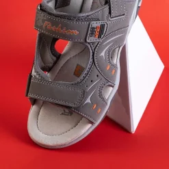 Chłopięce^Royalfashion Szare dziecięce sandały na rzepy Roser gołębi szary